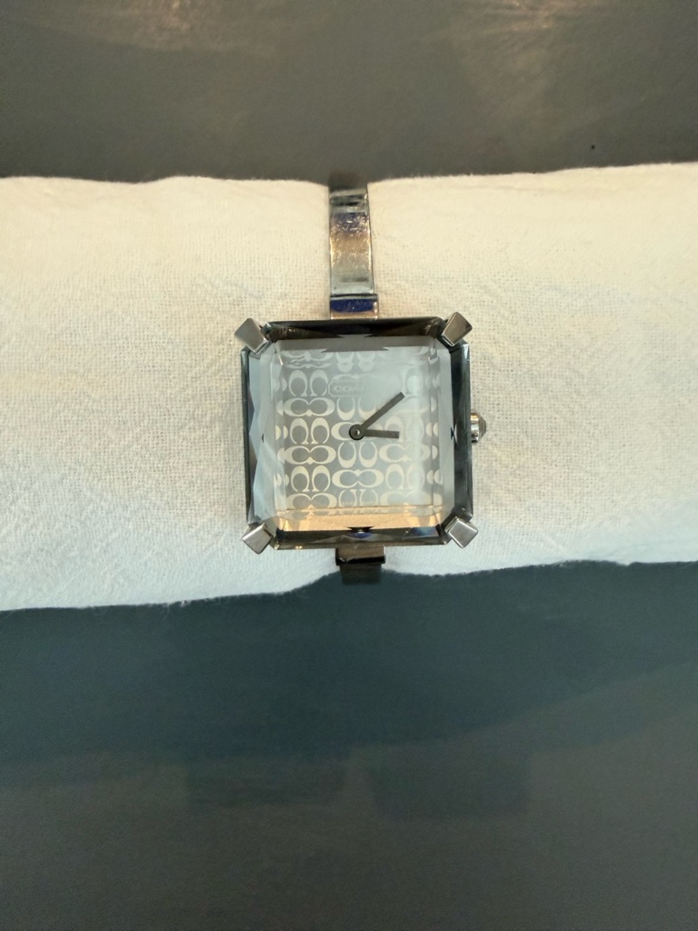 Coach Silver-Tone Square Crystal Bangle Watch